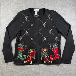Vintage 2004 Heirloom Collectibles Christmas Sweater Womens M Black Holiday
